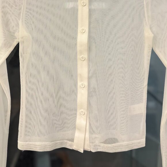 (NWOT) NLT Collared Mesh Sheer Button-Down Long Sleeve Blouse (White) - Picture 14 of 14